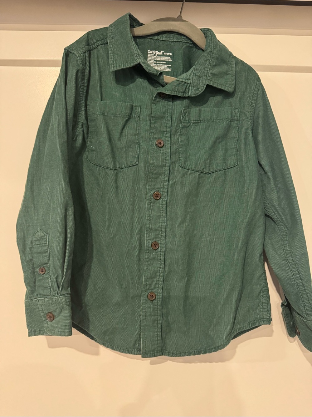 Cat & Jack Dark Green Button-Down Shirt with Brown Trim